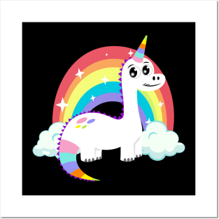 Unicorn Dinosaur and a Rainbow Posters and Art